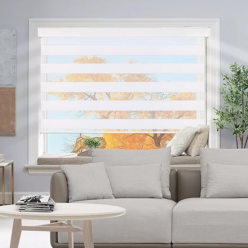 SUNFREE Zebra Blinds - Persianas enrollables dobles para ventanas, tratamientos de ventana con control de luz, con cubierta de cenefa, 26 pulgadas