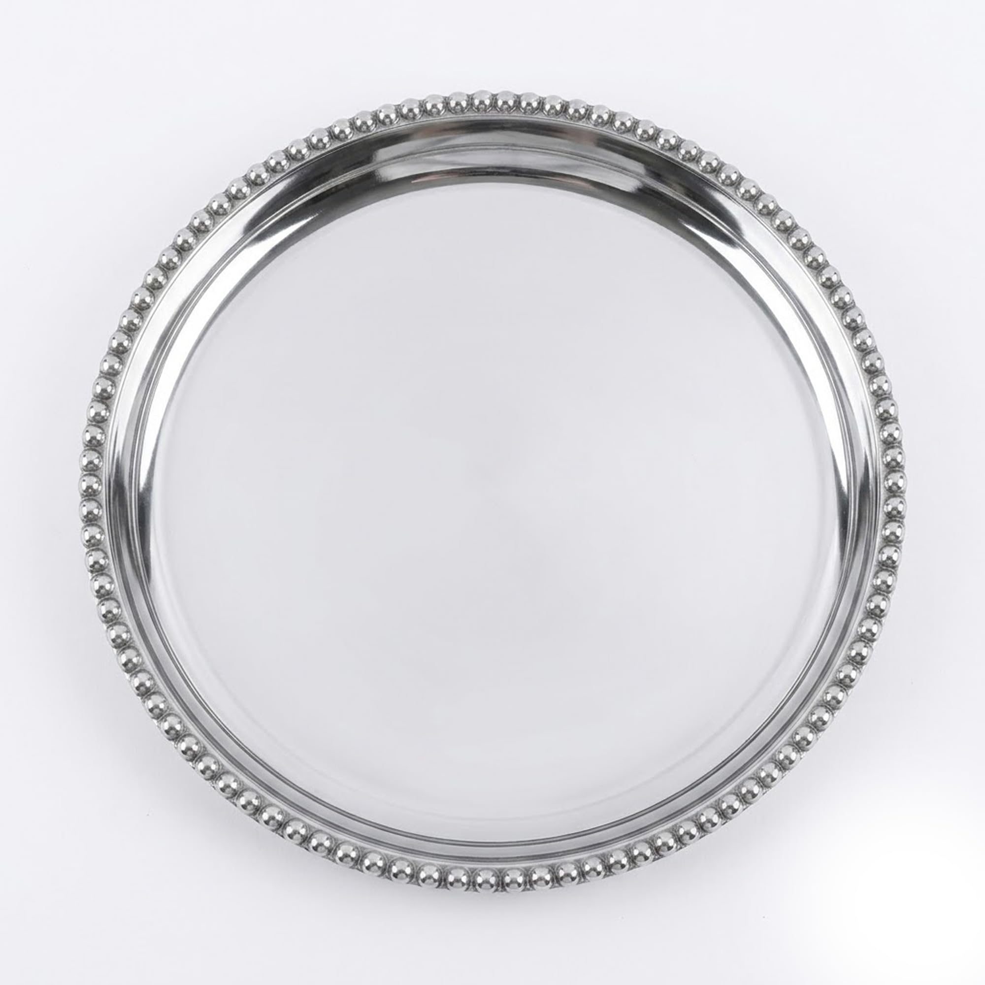 IHI EST. 1986 Silver Metal Beaded Vanity Tray, 10 Inch Round Metal Organizer Tray, Decorative Catchall for Bathroom Counter