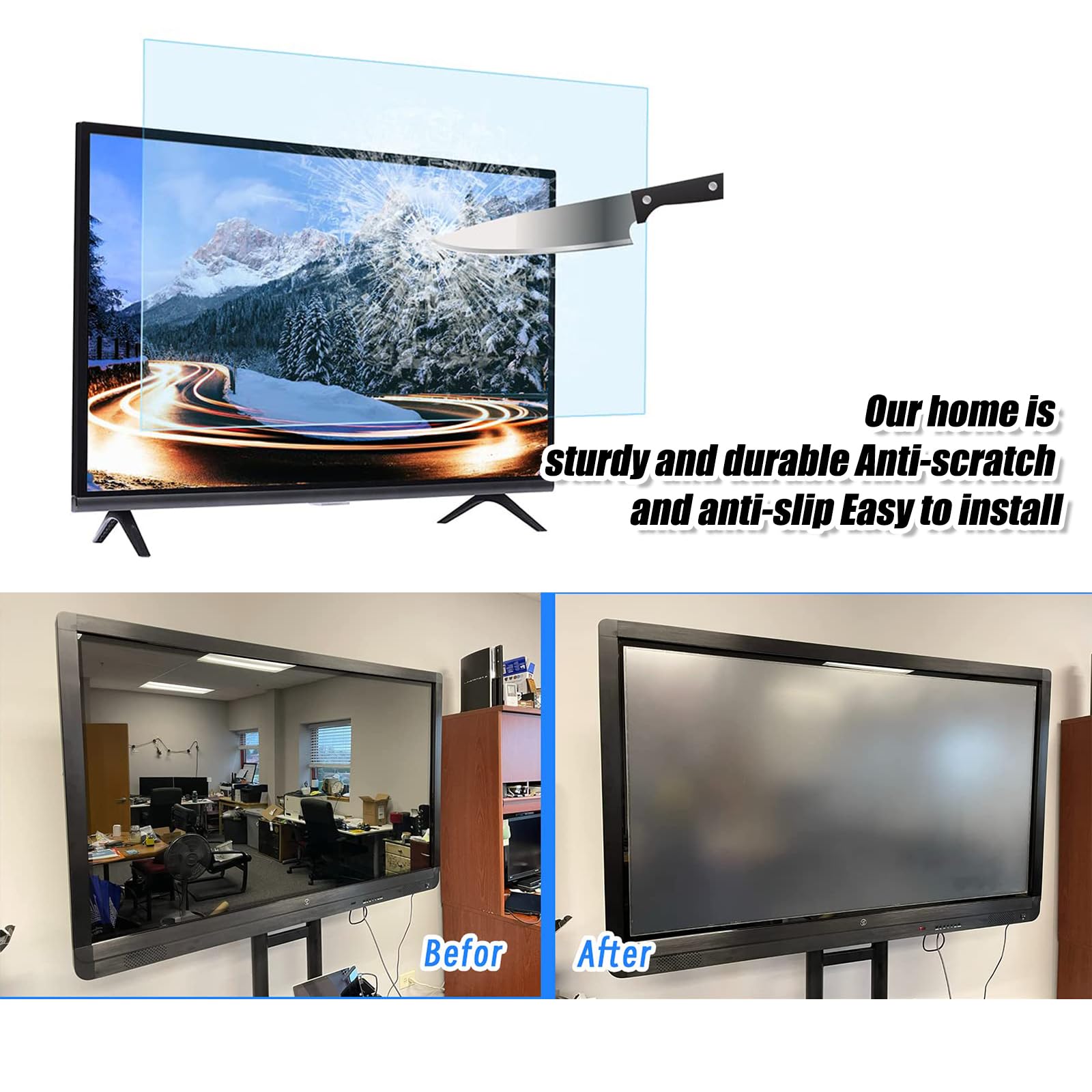 Protector de Pantalla de TV Anti luz Azul, película de Filtro antirreflectante Anti rayaduras Mate de 50-58 Pulgadas Protección Ocular antimiopía Película de Filtro Ultra Clara,50in 1095 * 616mm