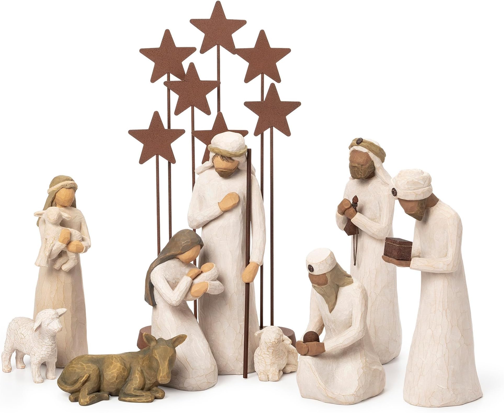 Willow Tree Nativity Starter Figures with Three Wisemen Plus Metal Star Backdrop, 10-Piece Set