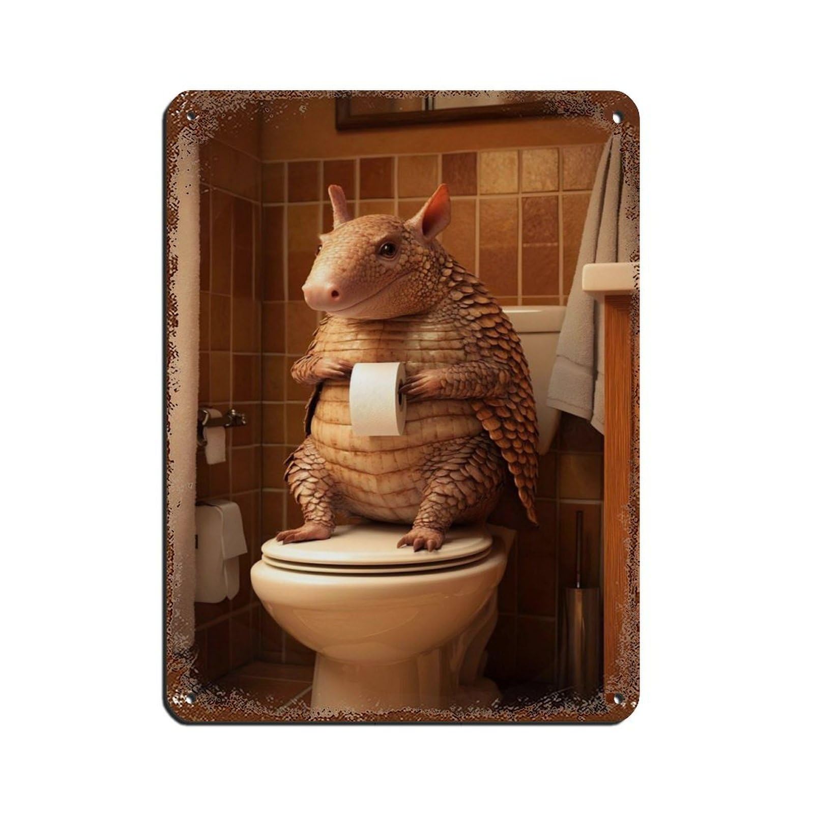 Lxwnze 30L X 40W Cm Armadillo Bathroom Funny Animal Poster Tin Sign Vintage Metal Pub Club Cafe Bar Home Wall Art Decoration Poster Retro 12X16inch(30X40cm)