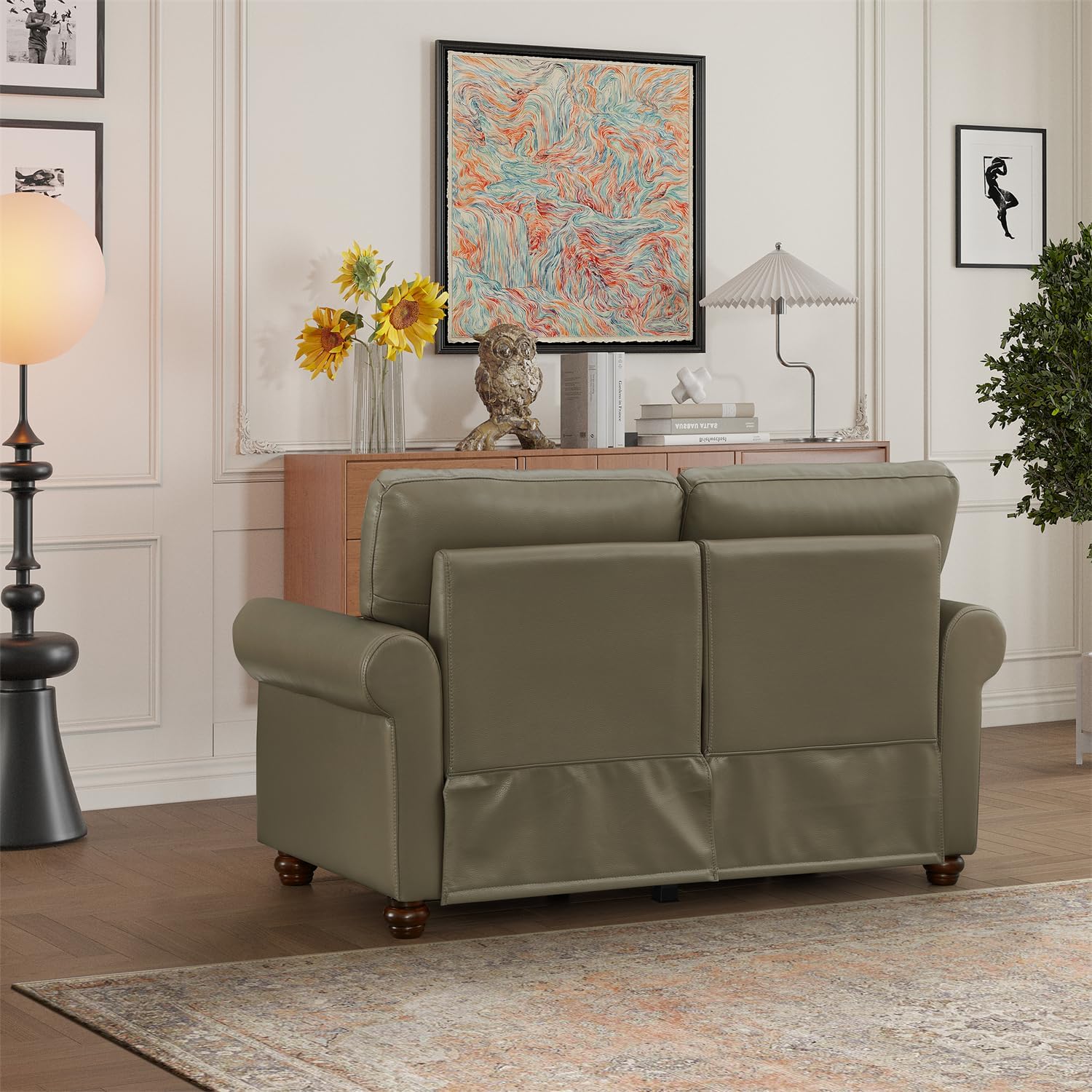 Harper & Bright Designs Faux Leather 2-Seat Loveseat Couch with Hidden Storage Under Seat, Nailhead Trim, Solid Wood Legs, Classical Sofa for Living Room, Office, Apartment, Grey