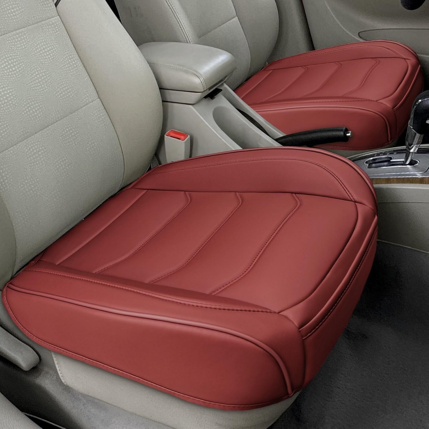 BOPUOVRE Car Seat Cover for Luxury & Comfort - PU Leather, Anti-Slip, Full Wrap Protection with Storage Pocket for Bottom Cushion - Universal Fit for 95% of Vehicles (Dull-red,1 Piece)