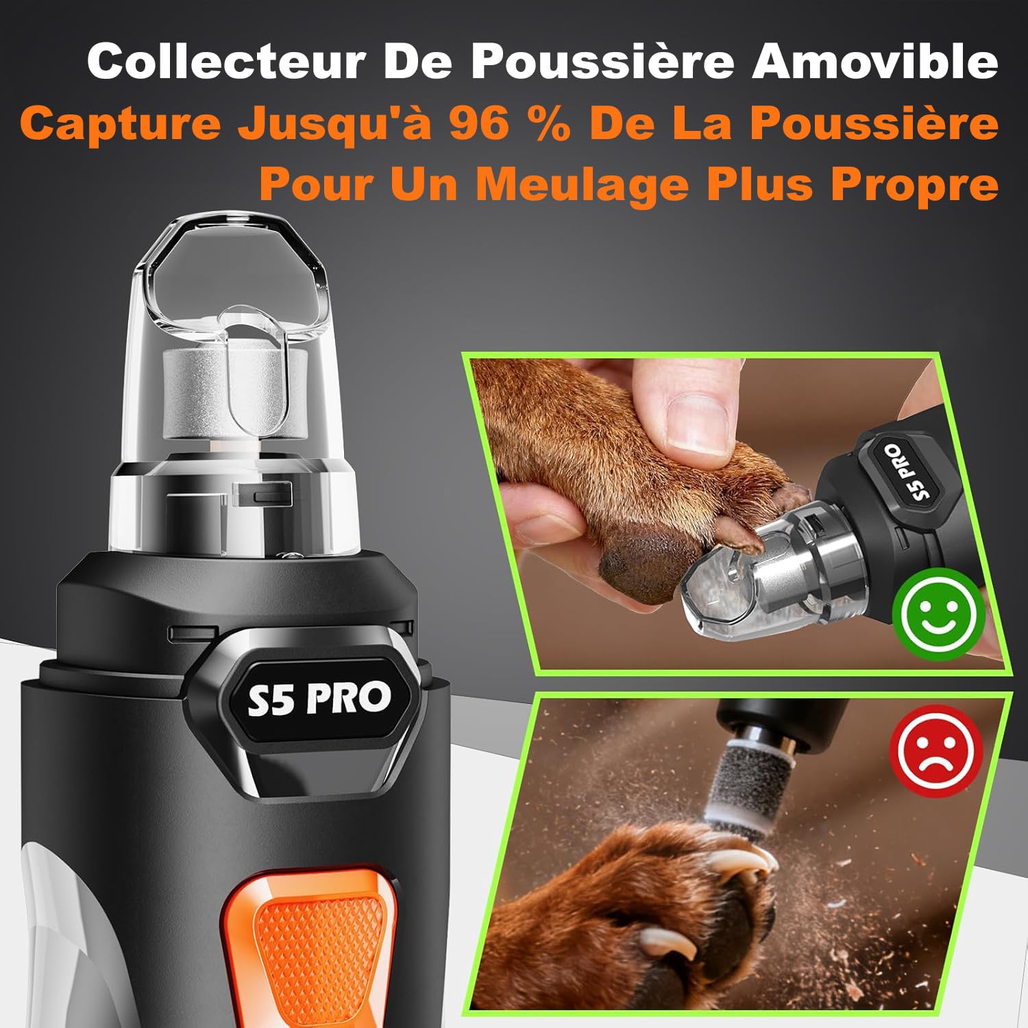 Taille-Ongles pour Chiens avec 4 LED, 3 Vitesses. Dernière génération de Lime à Ongles avec Ciseaux à Griffes, Ultra-silencieuse, Rechargeable, pour Chiens et Chats