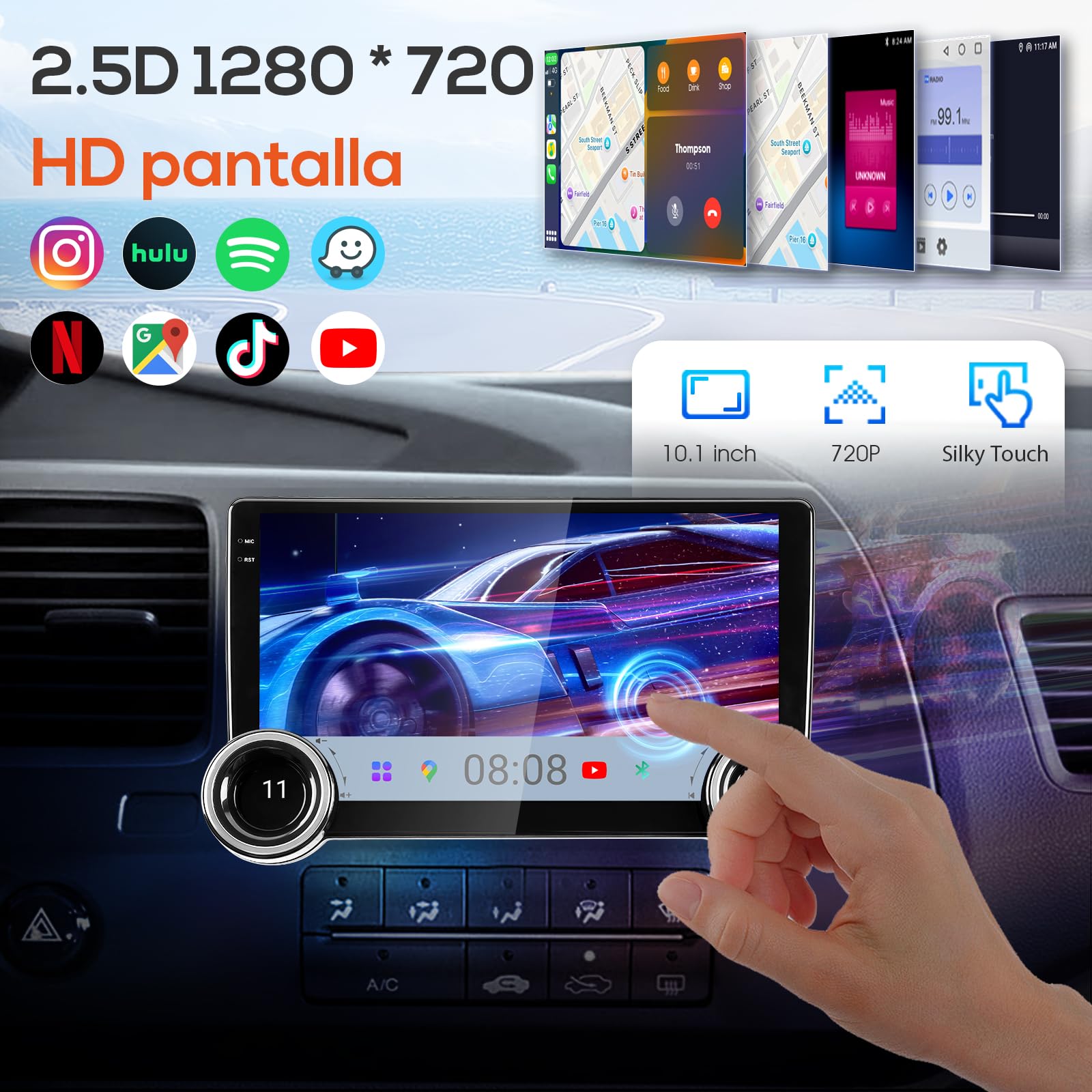 Haudio Autoradio 10.1 Pollici 2 DIN con Wireless Apple CarPlay & Android Auto, Telecamera Di retromarcia HD, Mirroring dello Schermo, Bluetooth, WiFi, Assistente Vocale, Radio AM/FM/RDS 2G+64GB