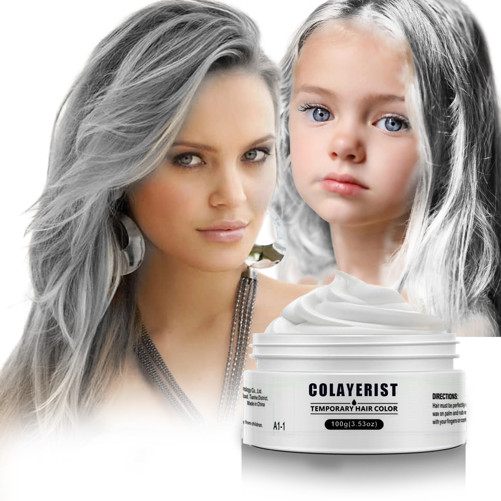 COLAYERIST White Temporary Hair Dye Wax Washable，Temporary Hair Colour Spray for kids, Hair Makeup Paint Wax for Parties or Cosplay, Hair Coloring Products No Messy