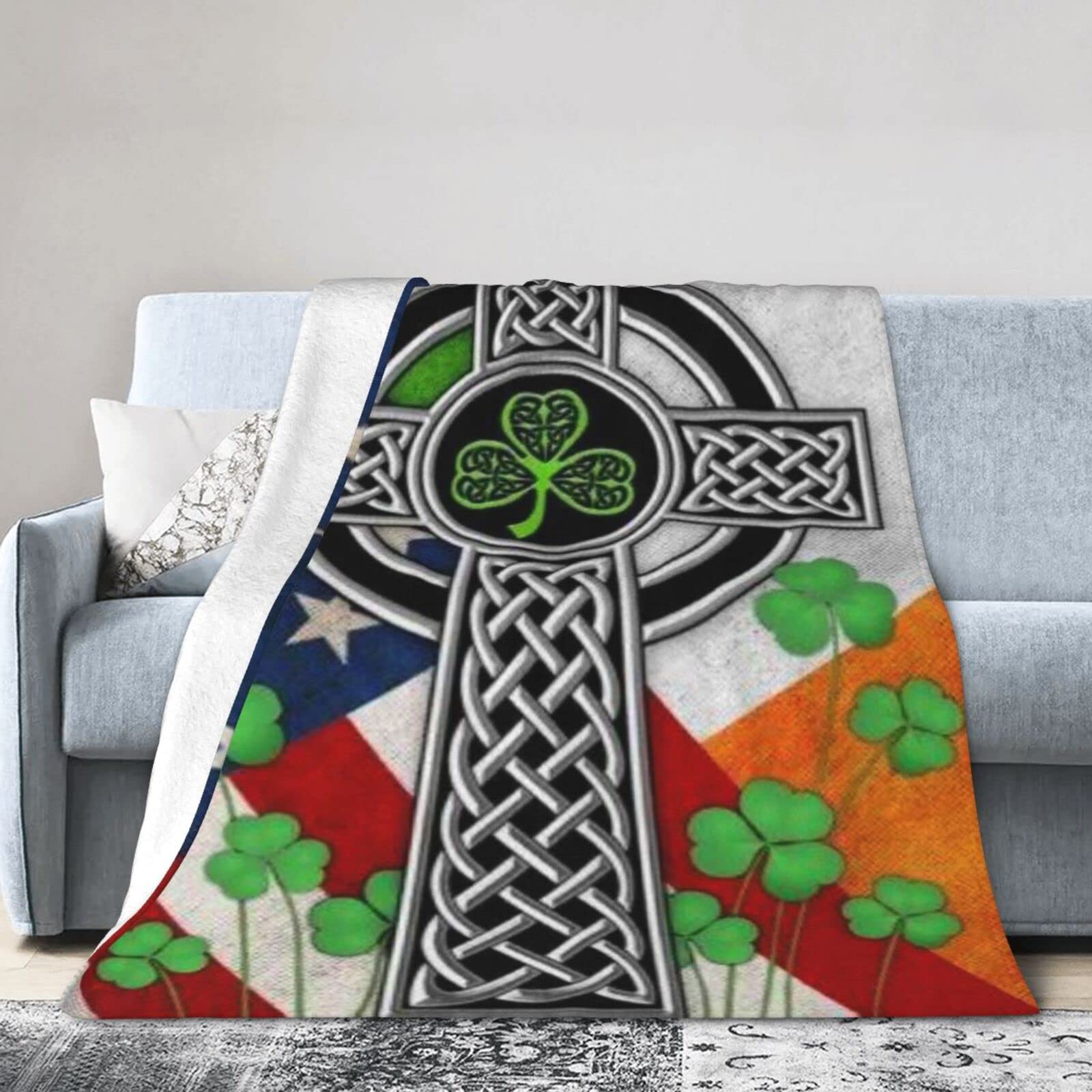 Lsjuee Flannel Fleece Blanket 80"X60" Irish Celtic Knot Cross Bed Throw Blanket Quality Ultra-Soft Travel Spring Blankets for Womens Keep Warm