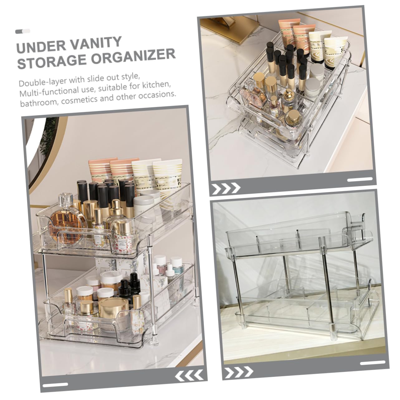 VICASKY Organizer Estraibile Due Scatola Stoccaggio per Cosmetici e Accessori per Cucina e Multifunzionale e Trasparente