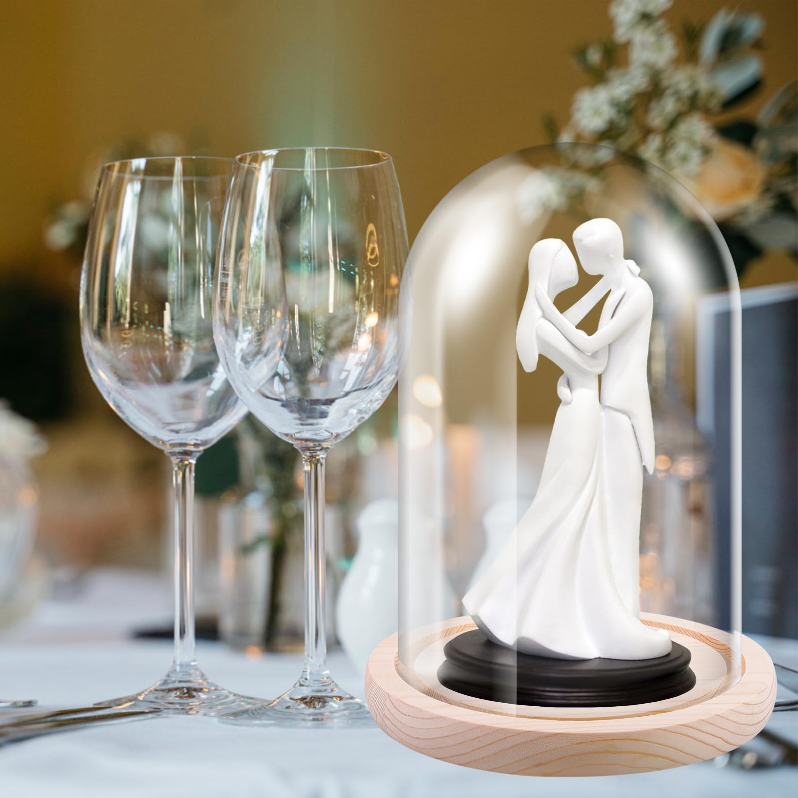 Glasglocke Mit Holzboden, Glasglocke Deko Mit Natürlichem Holzsockel, 12*18cm Glaskuppel Deko, Transparente Glasbox, Glas-Display Klare Dekorative, Geschenk Für Frauen Ewige Für Sammlerstücke Büro Küche, Haushalt & Wohnen