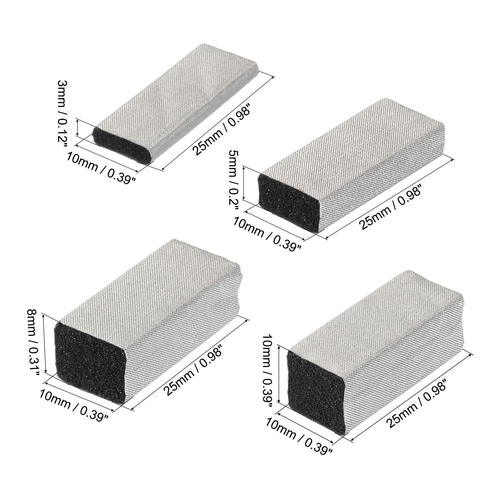 MECCANIXITY 200Pcs Faraday Conductive Fabric Foam Electrode Shielding Fabric Foam 25x10x3/5/8/10mm 4 Thickness with Adhesive Backing Sticky Strip for Computer LCD TV