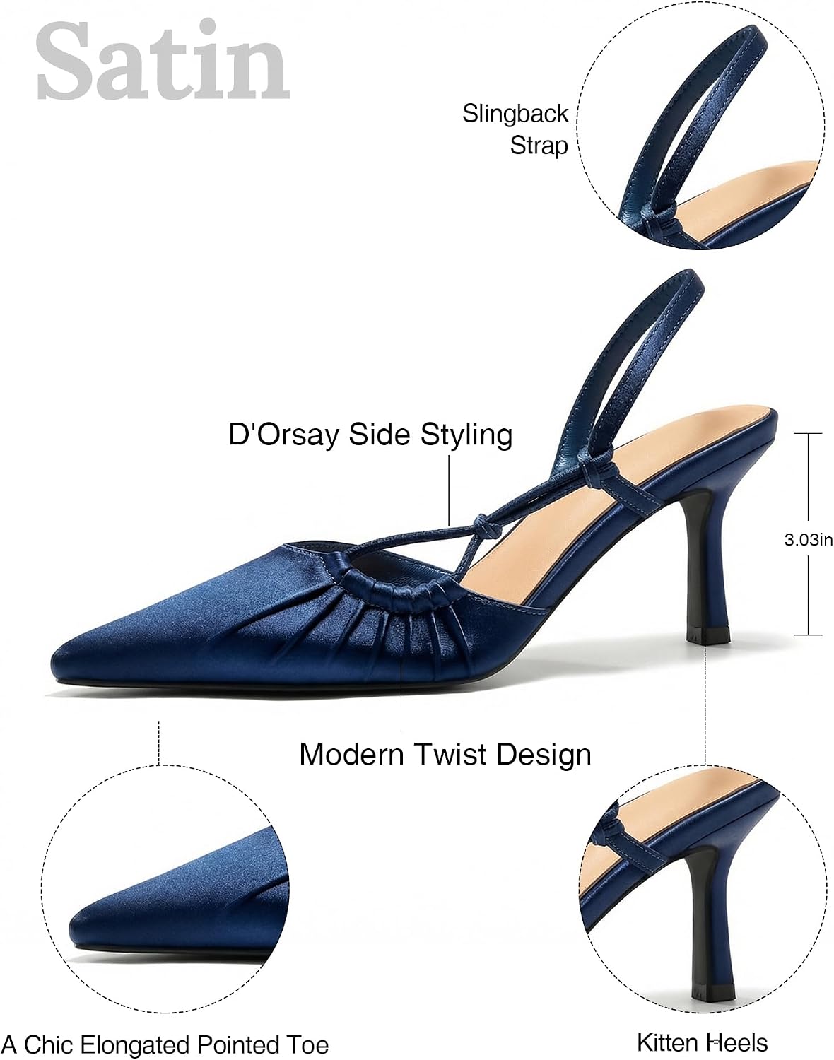 Womens Slingback Kitten Heels Pointed Toe Pumps Wedding Shoes