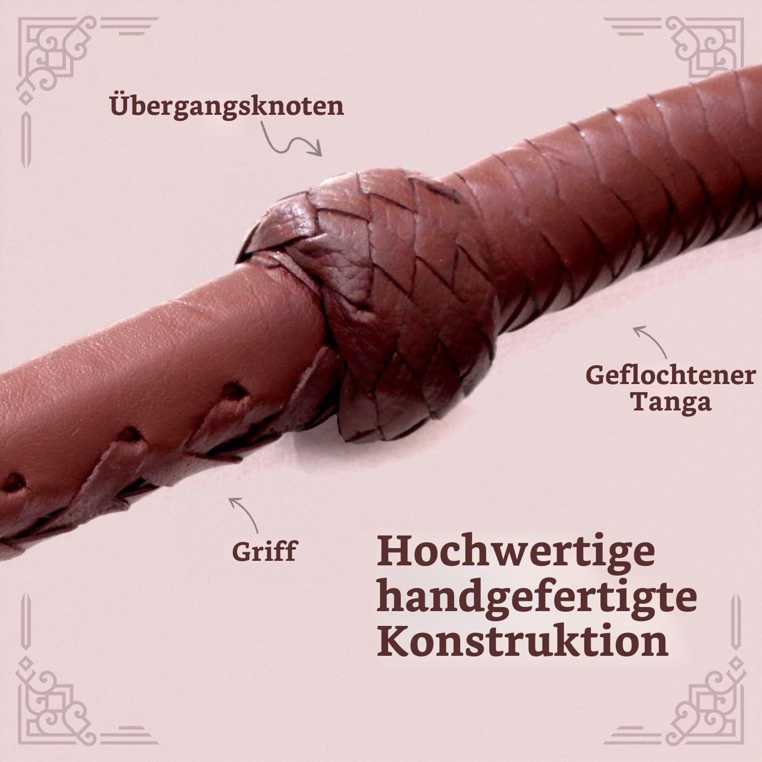 Echte Rindsleder Leder Bullwhip, 08 Fuß lang und 08 Stränge flechten Indiana Jones Stil Bullenpeitsche, Dunkelbraun