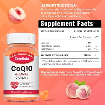 CoQ10 Gummies, 5X Better Absorption Coenzyme Q10 for Cellular Energy and Antioxidant Support, 60 Peach Gummies