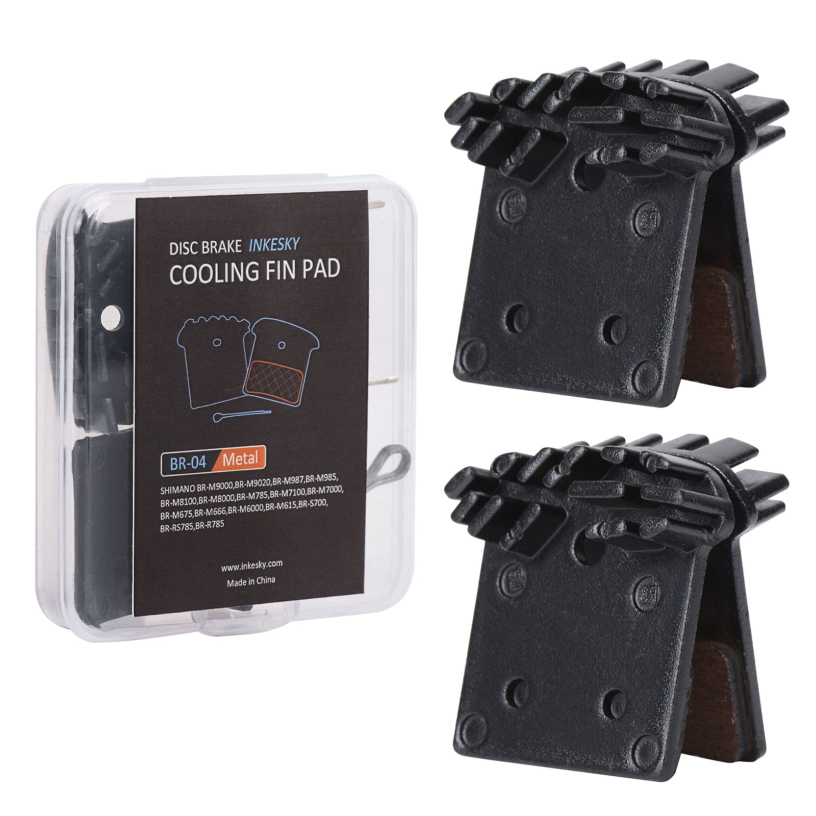 Inkesky2 Pairs BR-04 Disc Brake Pads Compatible with Shimano J04C - Metal with Cooling Fin