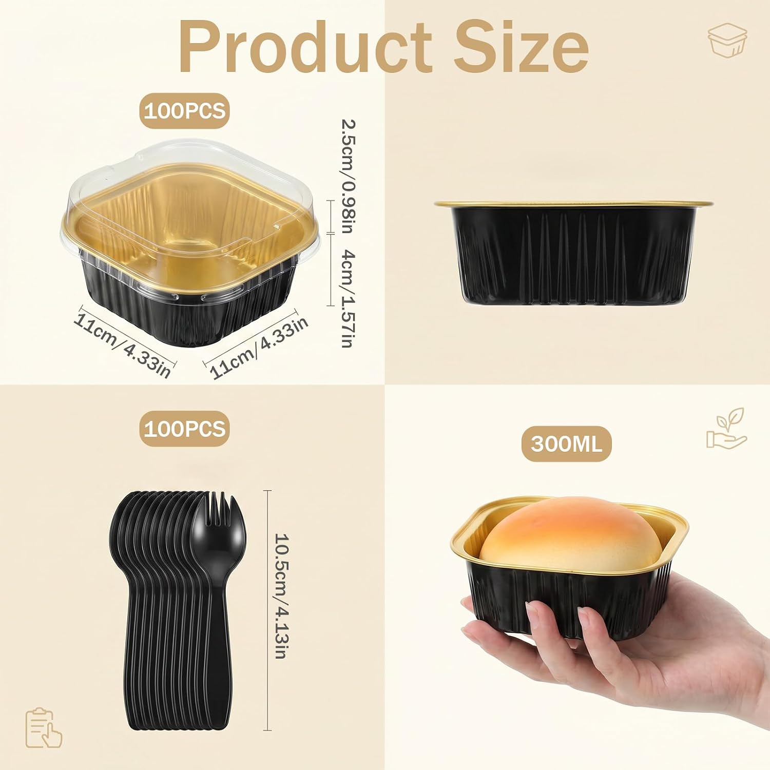 100 Pack 10oz Mini Cake Pans with Lids, 4.4”x4.4” Aluminum Foil Loaf Tins
