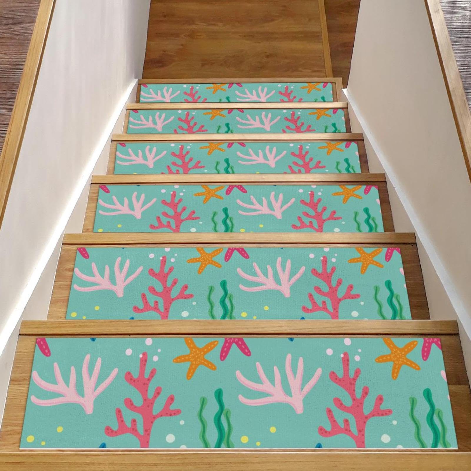 Tapis d'escalier antidérapants pour escalier bois maison familiale rose bleu