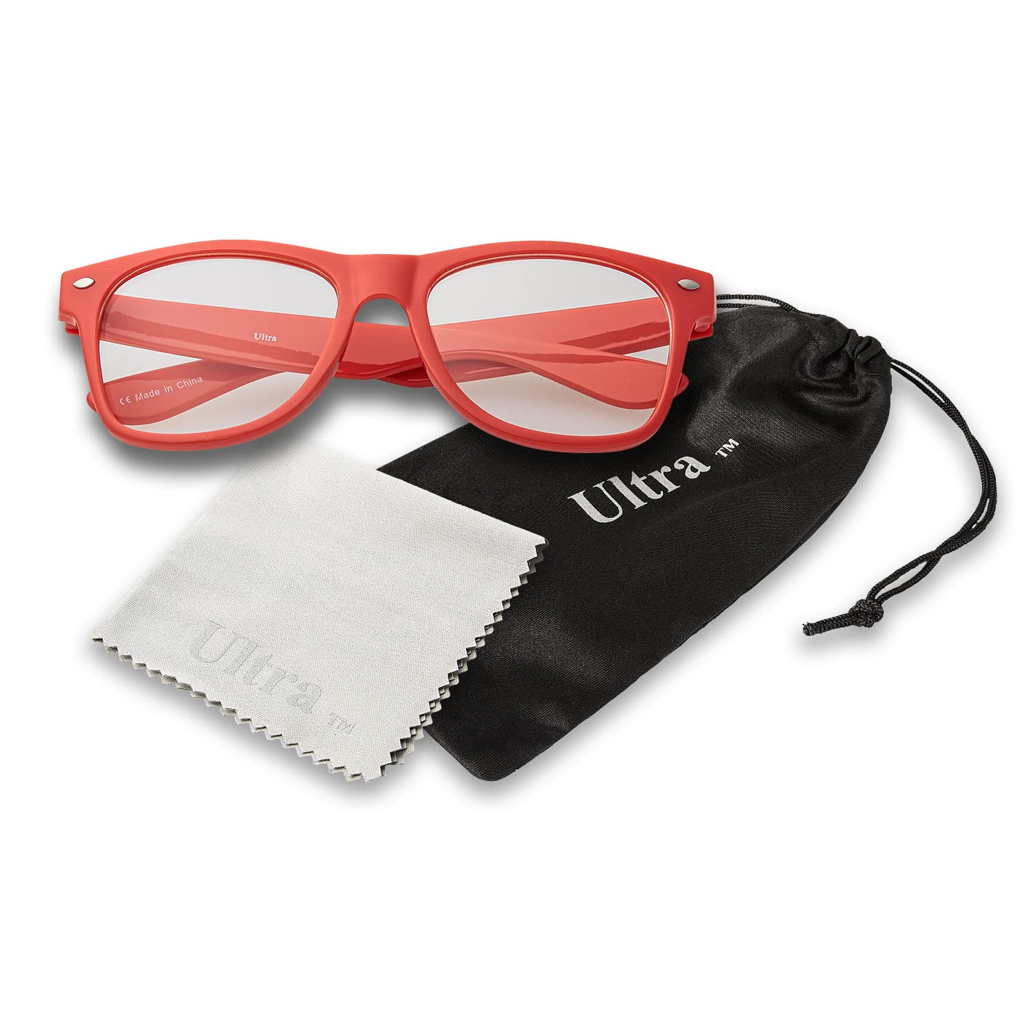 Ultra Adults Classic Fake Glasses with Clear Lenses - Retro Nerd Geek Costume Accessory for Men Women, Fancy Dress, Cosplay, Hipster Look, World Book Day - Includes Carry Pouch - Red โ image 1