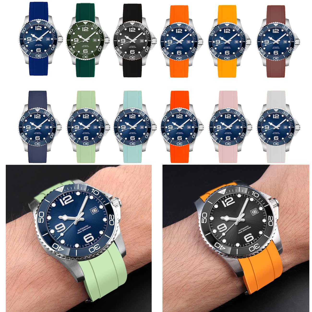 Correa de reloj curvada de silicona de 20 mm y 22 mm, correa de goma deportiva universal suave de alta calidad, hebilla de acero inoxidable cepillado para hombres y mujeres (22 mm, verde claro)