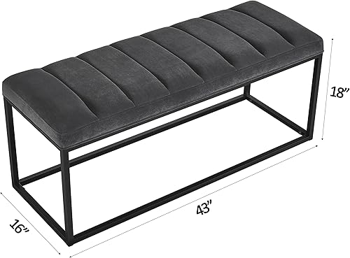 Miniatura 3 de Ball & Cast Banco otomano tapizado con canal copetudo, banco de entrada con marco de metal, 43 pulgadas, color gris oscuro