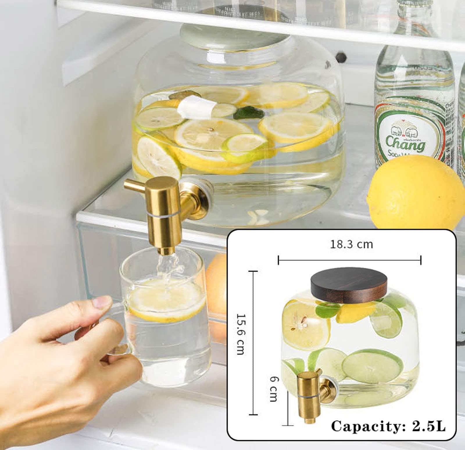 Dispenser per bevande in vetro con beccuccio, capacità 2,5 l per feste, mini dispenser per succhi, adatto per intervallo di temperatura da -20 ℃ a 150 ℃