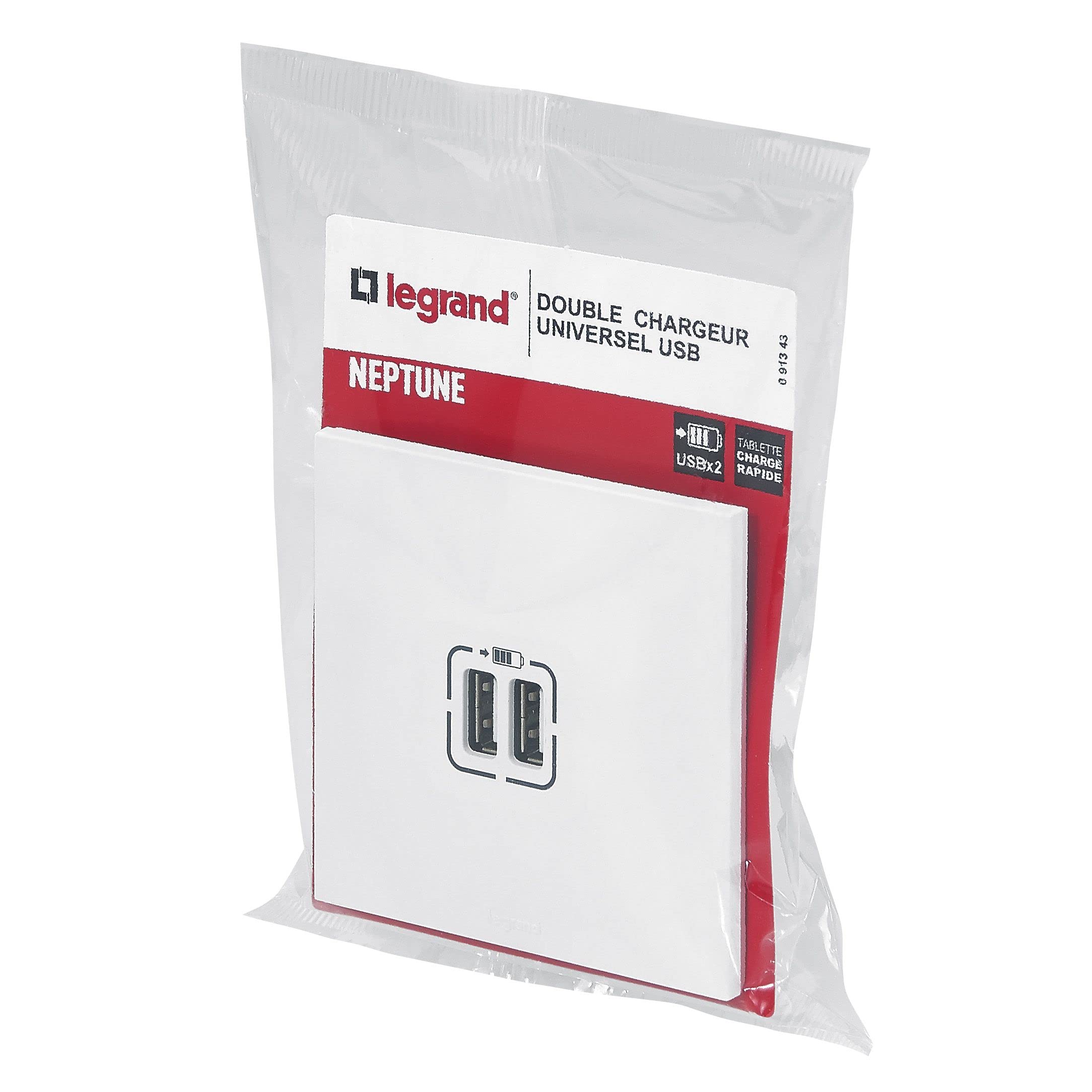 LEGRAND - Prise Double Chargeur USB-A 3A/15W Neptune - Possibilité de Repiquage sur Prise 2P+T - Blanc (Lot de 4)