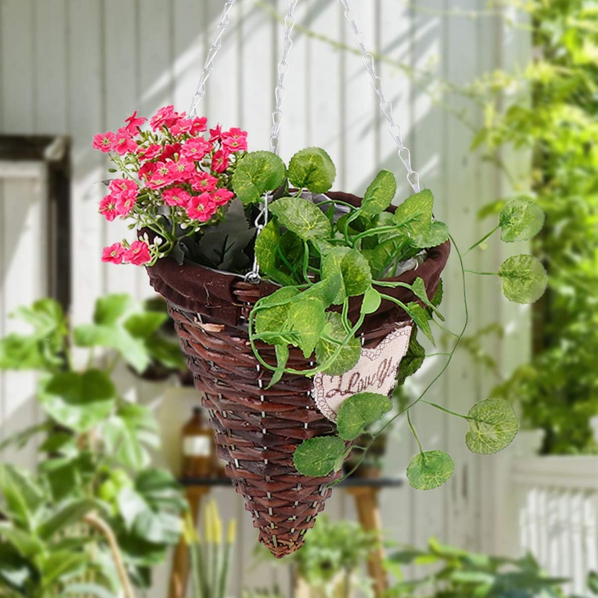 DOITOOL Cone Shaped Hanging Wicker Plant Basket Rustic Decor Wall Hanging Rattan Basket Banana Leaf Cone Decorative for Indoor/Outdoor