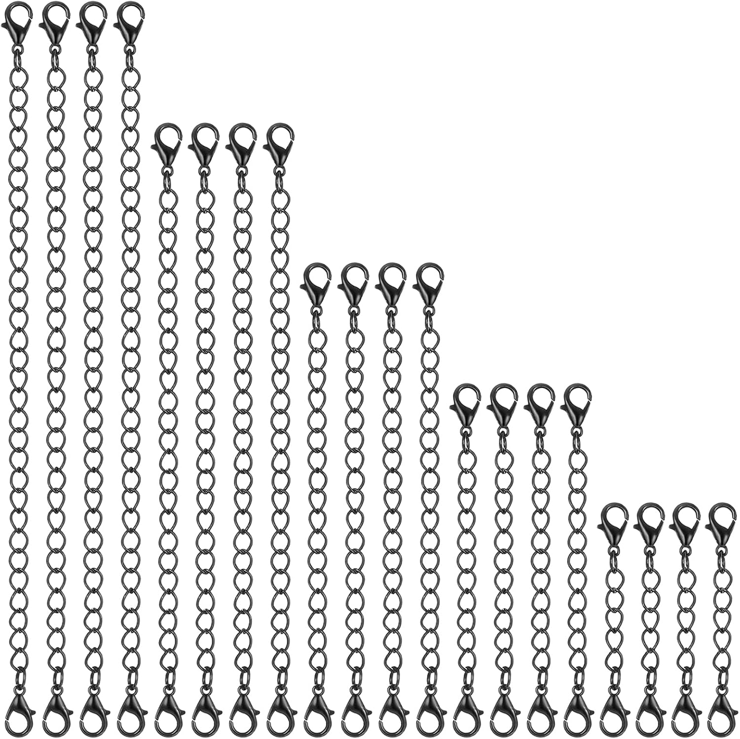 20 Pcs Black Extension for Necklace 5 Size Jewelry Extenders Jewelry Chain Extension Iron Chain Extender with Lobster Clasp for Women Girls Bracelet Anklet Making Supplies - Image 8
