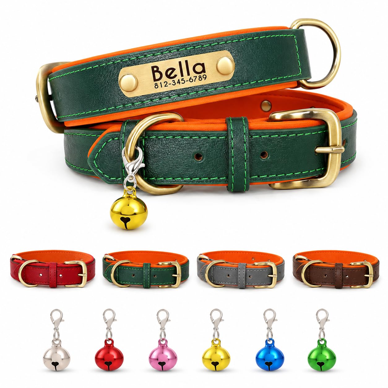 Collar de cuero personalizado para perro, collar de cuero profundamente grabado para perros y gatos pequeños, medianos, grandes, extragrandes, collares de perro personalizados