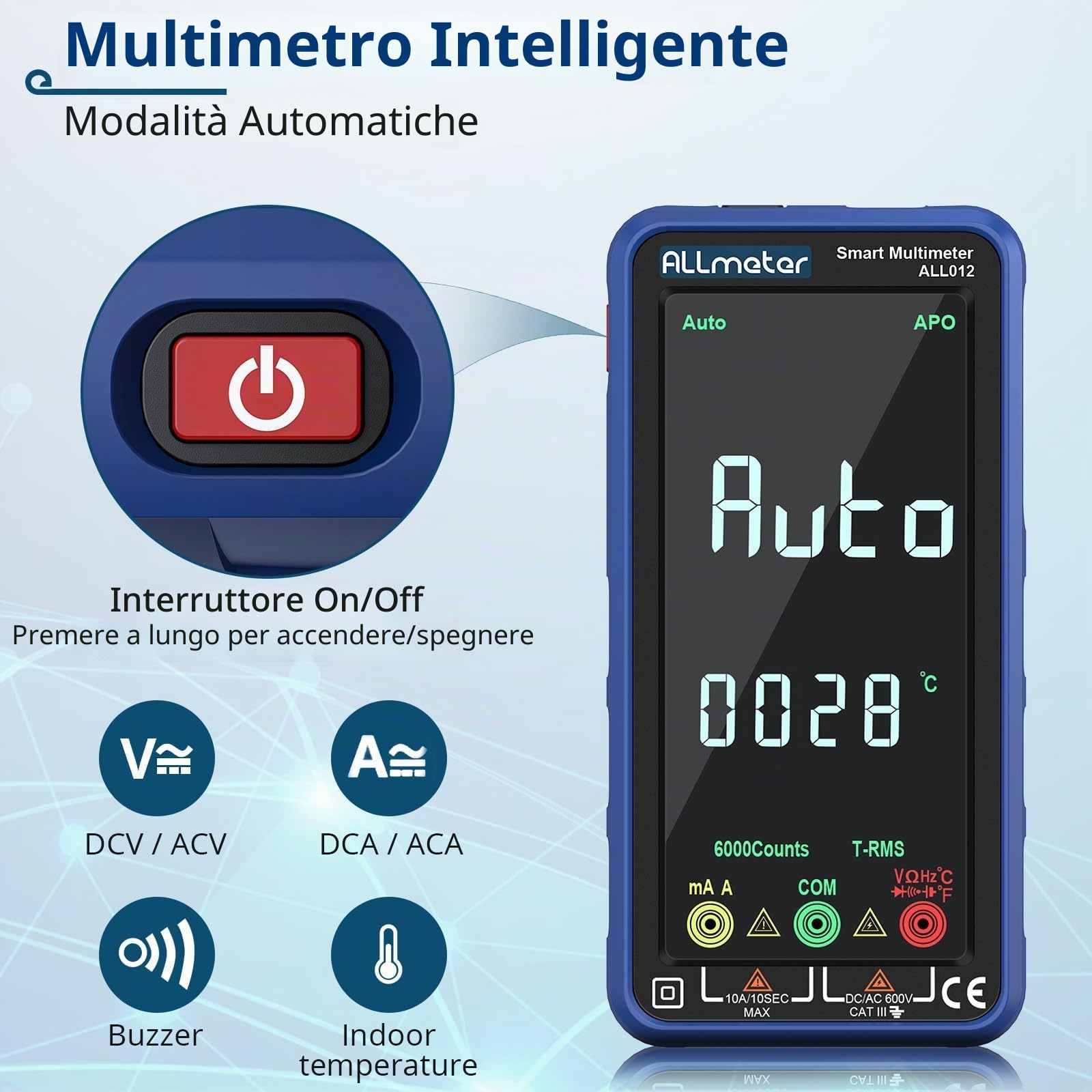Smart Multimetro a 6000 Conteggi con TRMS, NCV e USB Ricaricabile | Tester Digitale Professionale con Schermo a Colori, Misura Tensione Corrente Capacità Resistenza per Elettricisti e Fai-da-Te