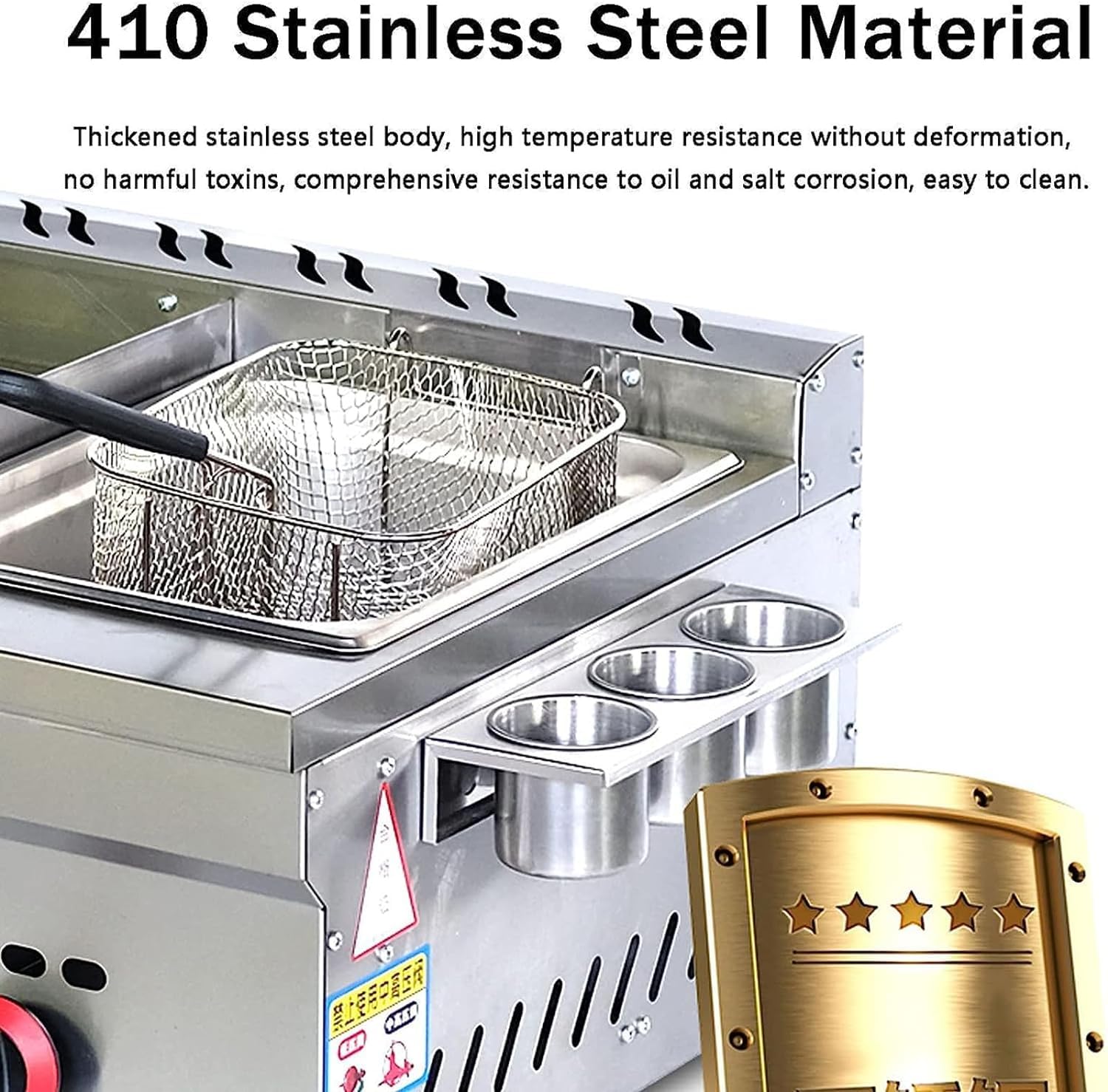 Piastra a gas da banco commerciale, in acciaio inox con cestino, padella Teppanyaki, 3 manopole regolabili per temperatura, ideale per barbecue, bistecche, uova, pancake