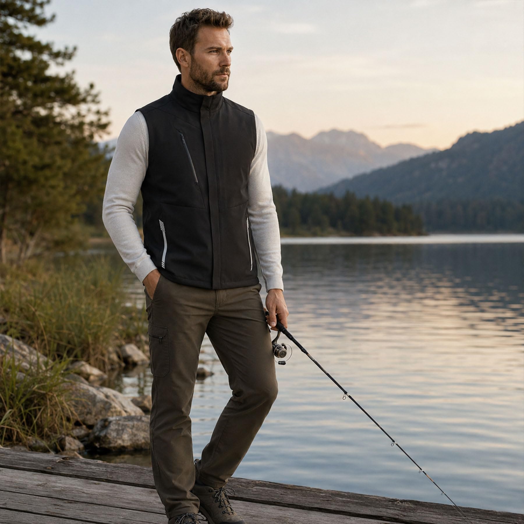YOUTHUP Herren Wattierte Weste Winddicht Ärmellose Jacke Warm Outdoor Weste für Radfahren, Laufen, Wandern, Golf