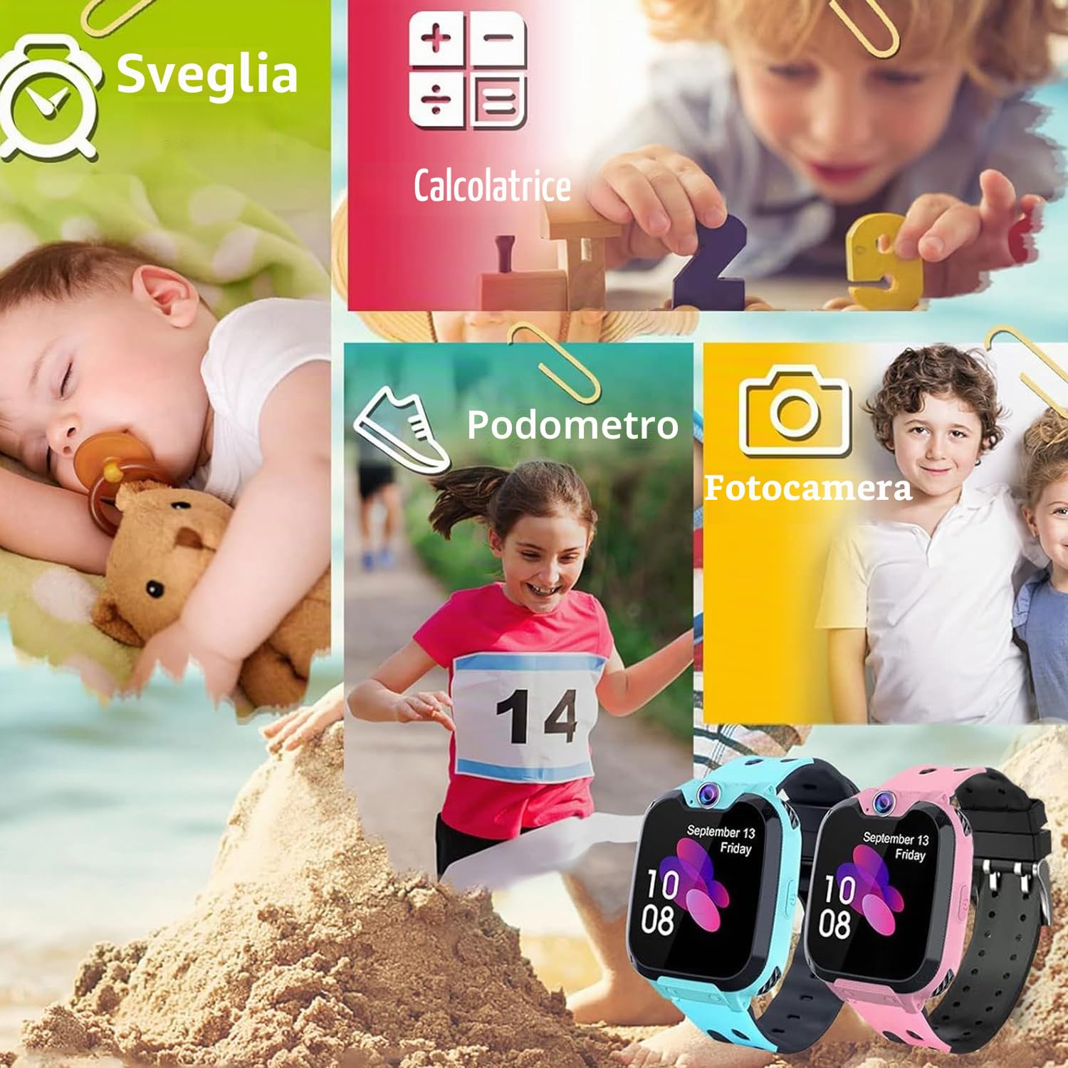 Smartwatch per Bambini con Chiamata, SOS, Calcolatrice, Giochi, Sveglia, Fotocamera, IP67 impermeabile, Modalità Silenziosa Regalo Adatto per Ragazze e Ragazzi Rosa