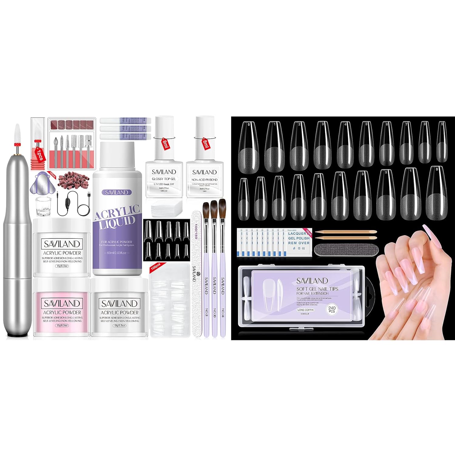 Saviland Acrylic Nail Kit with Drill and Glue Nail Tips 3
