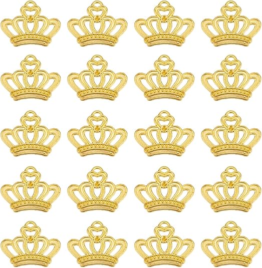 2 Breloques Couronne Prince Princesse Émail Rose Bleu Ou Noir Doré