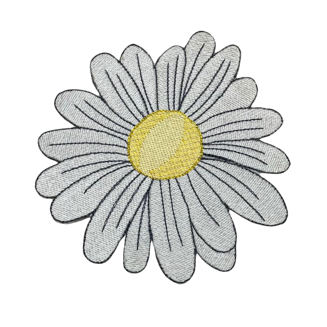 GARAAN - Machine Embroidered Applique, Embroidery Patch, Sew on Patches, DIY Projects, Daisy Flower White(Pack of 5)