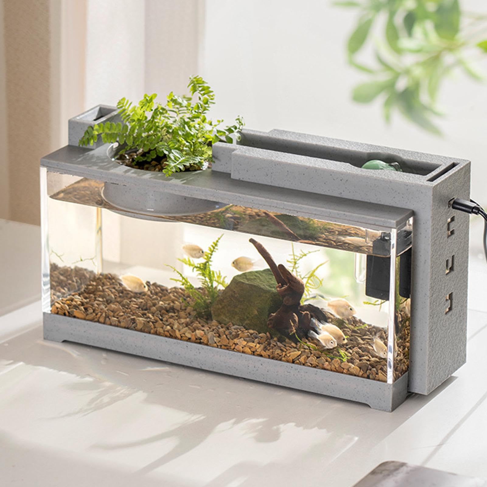 Small Fish Tank Aquarium Starter Kit With Water Pump and Air Pump for Betta, Shrimp, Goldfish - Transparent