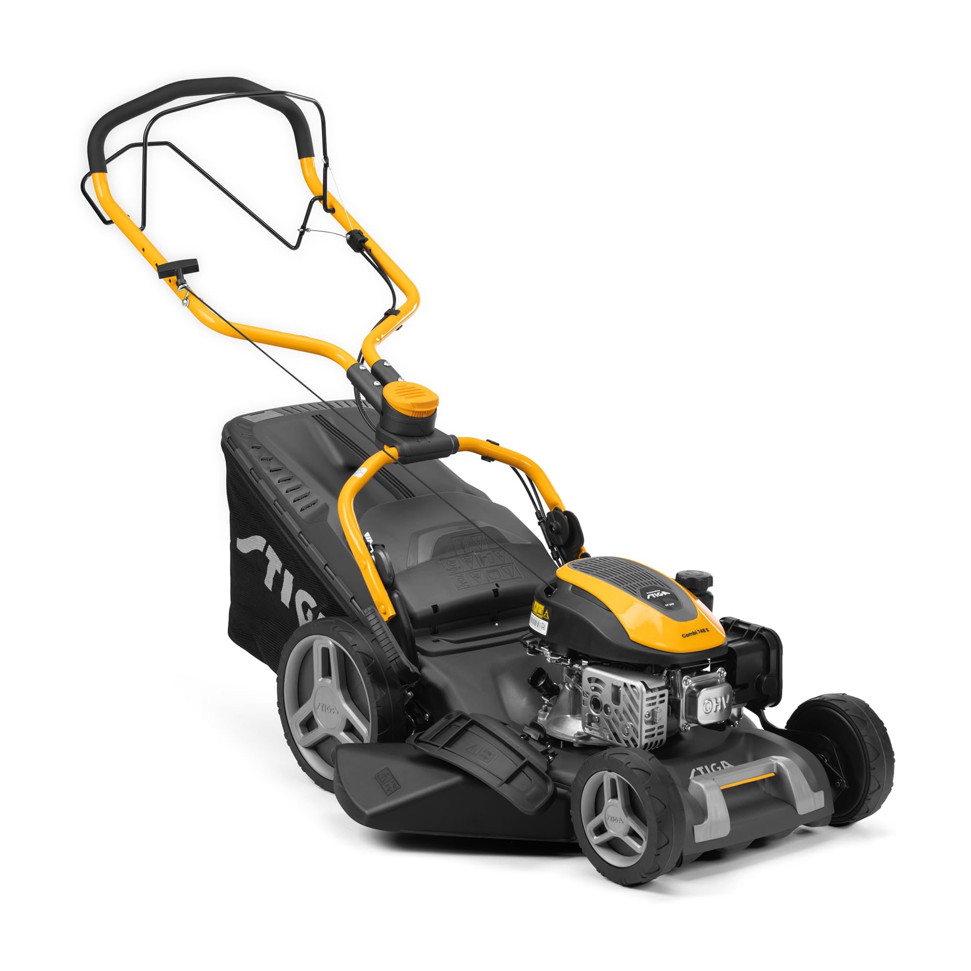 STIGA Combi 748 S Tondeuse à Gazon tractée - Moteur Essence 139cc, bac de ramassage 60L, système de Coupe 4 en 1, Gris