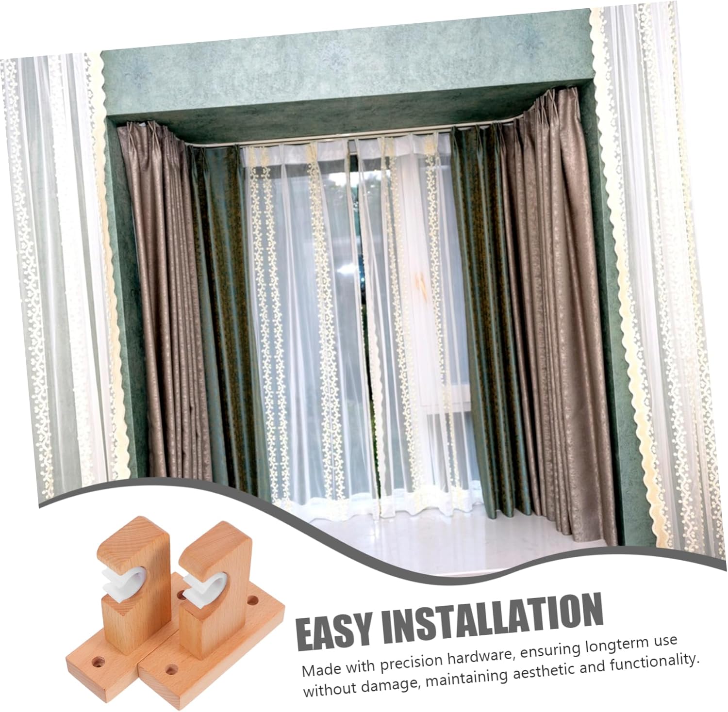 jojofuny 2pcs Heavy Duty Curtain Rod Brackets Wooden Support Holders for Drapery Easy to Install Mounting for Kitchen Bedroom Living Room Strong Support for Various Fabrics