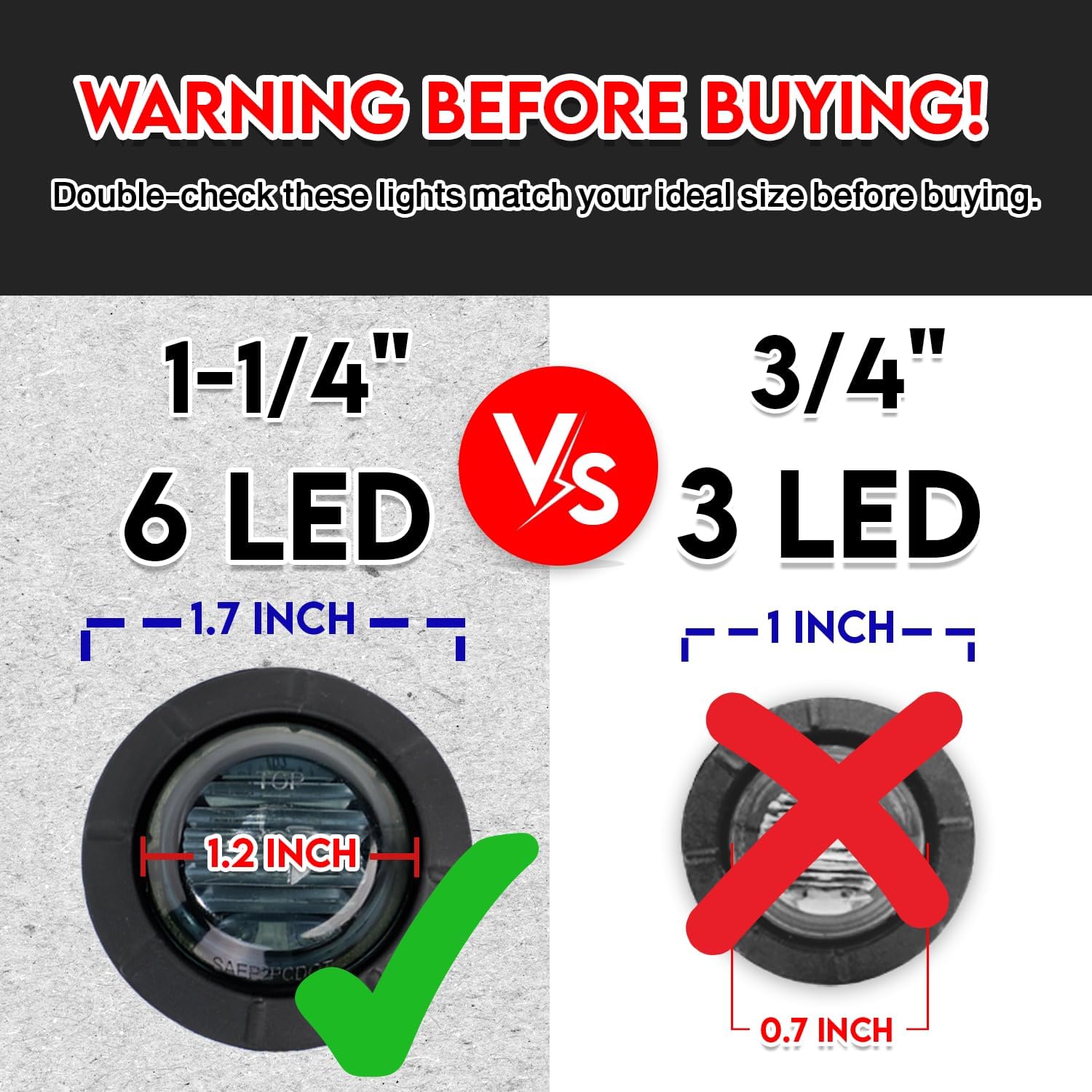 20 Pcs of 1-1/4 Inch Smoked Lens & Red Lights with 6 LEDs Mount Clearance Side Marker Lamp Bullet Marker Trailer Lights Universal 12V DC Vehicles Truck Pickup Boat Mack