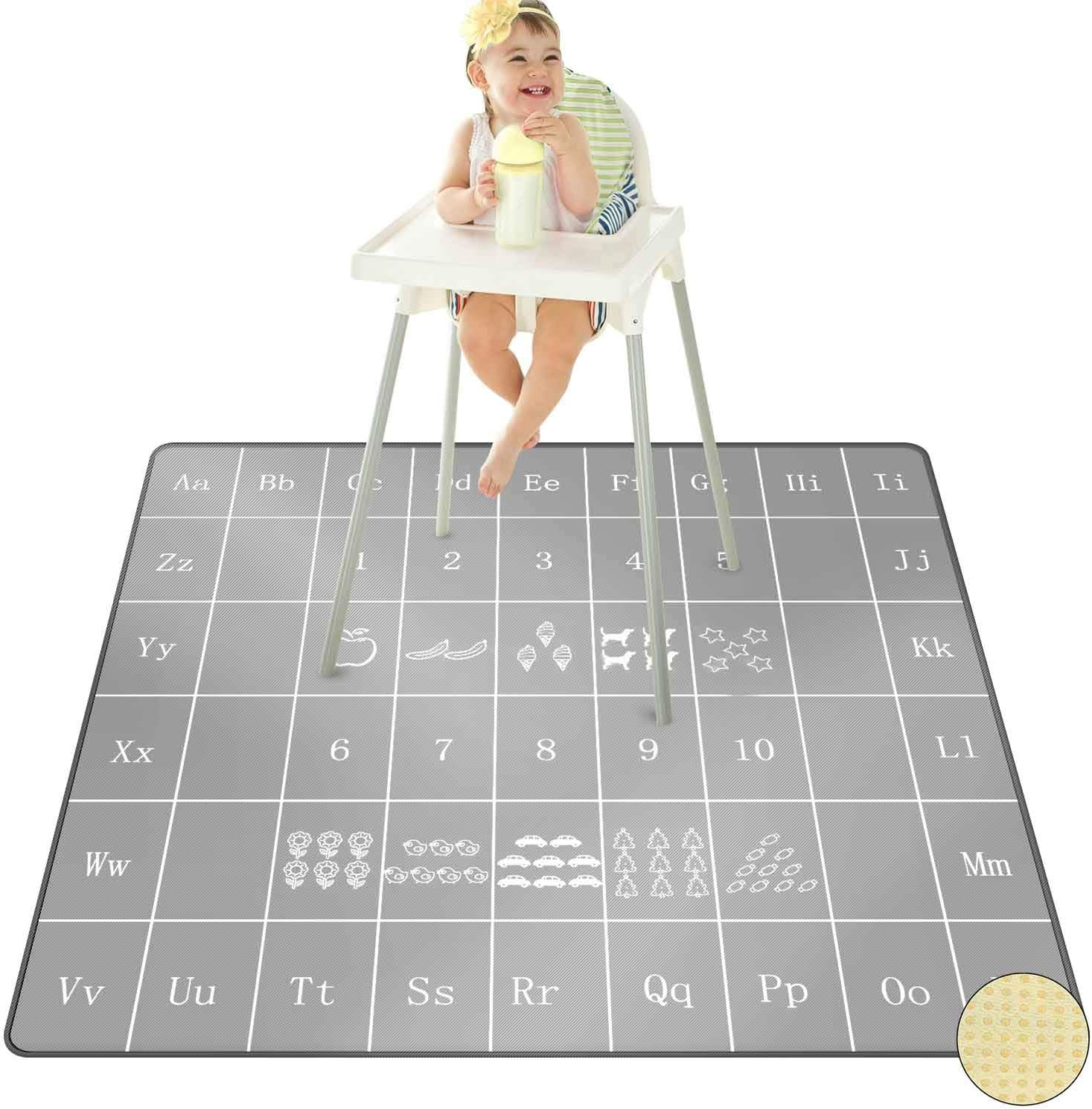 SMZCTYI Splat Mat for Under High Chair, 51'' Waterproof Anti-Slip High Chair Mat for Kids Food Splash Spill Mess Mat, Washable Portable Early Childhood Education Play Mat Picnic Mat Table Cloth