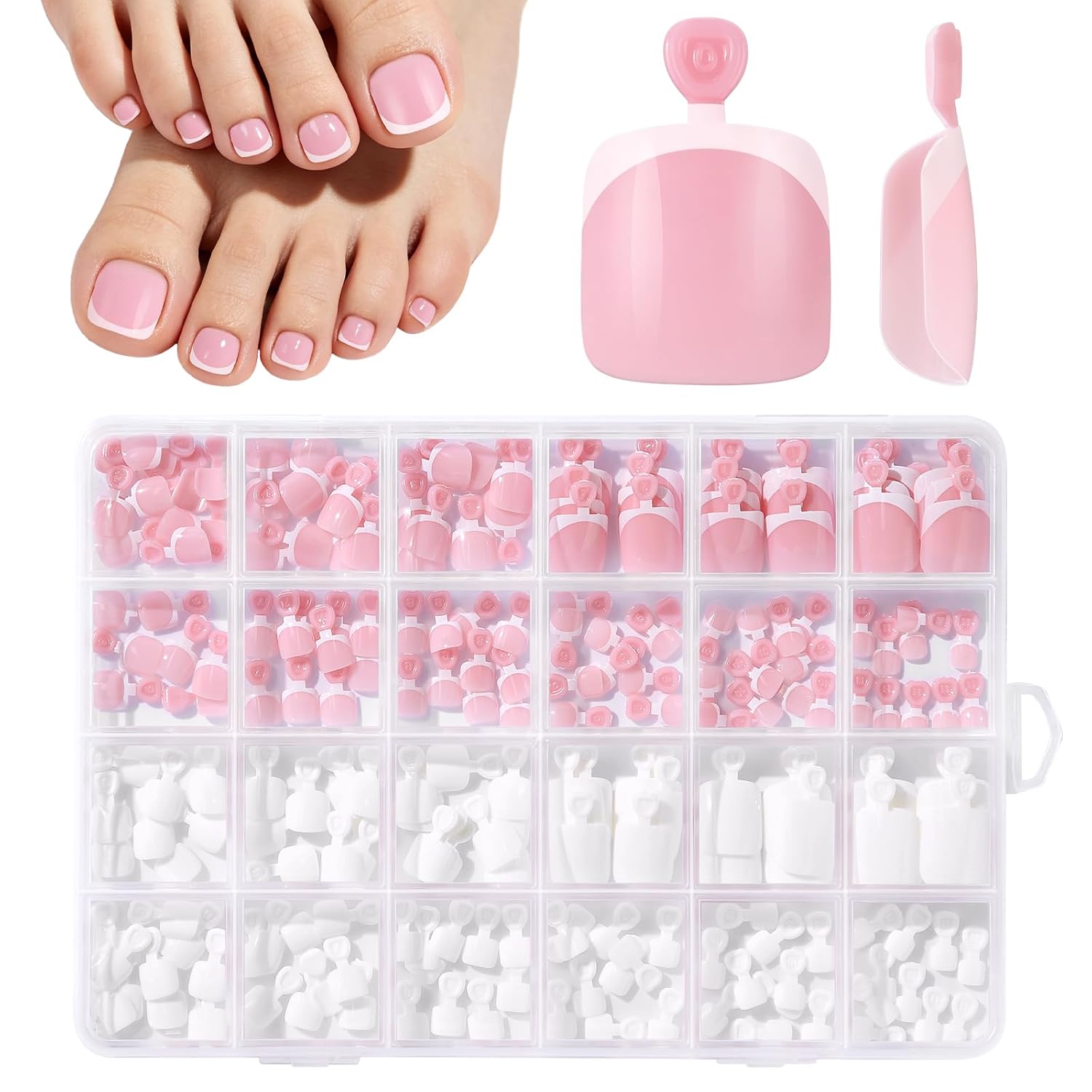 240pcs Press on Toenails Short French Tip Toe Nail Press Ons