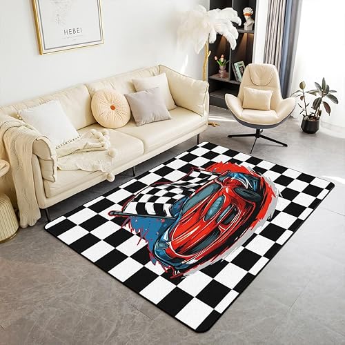 Miniatura 18 de Alfombras de Dirt Bike para Sala de Estar 4'11" x 3'3", Alfombras Antideslizantes de Motocross para Dormitorio, Alfombra de Bandera Americana Retro
