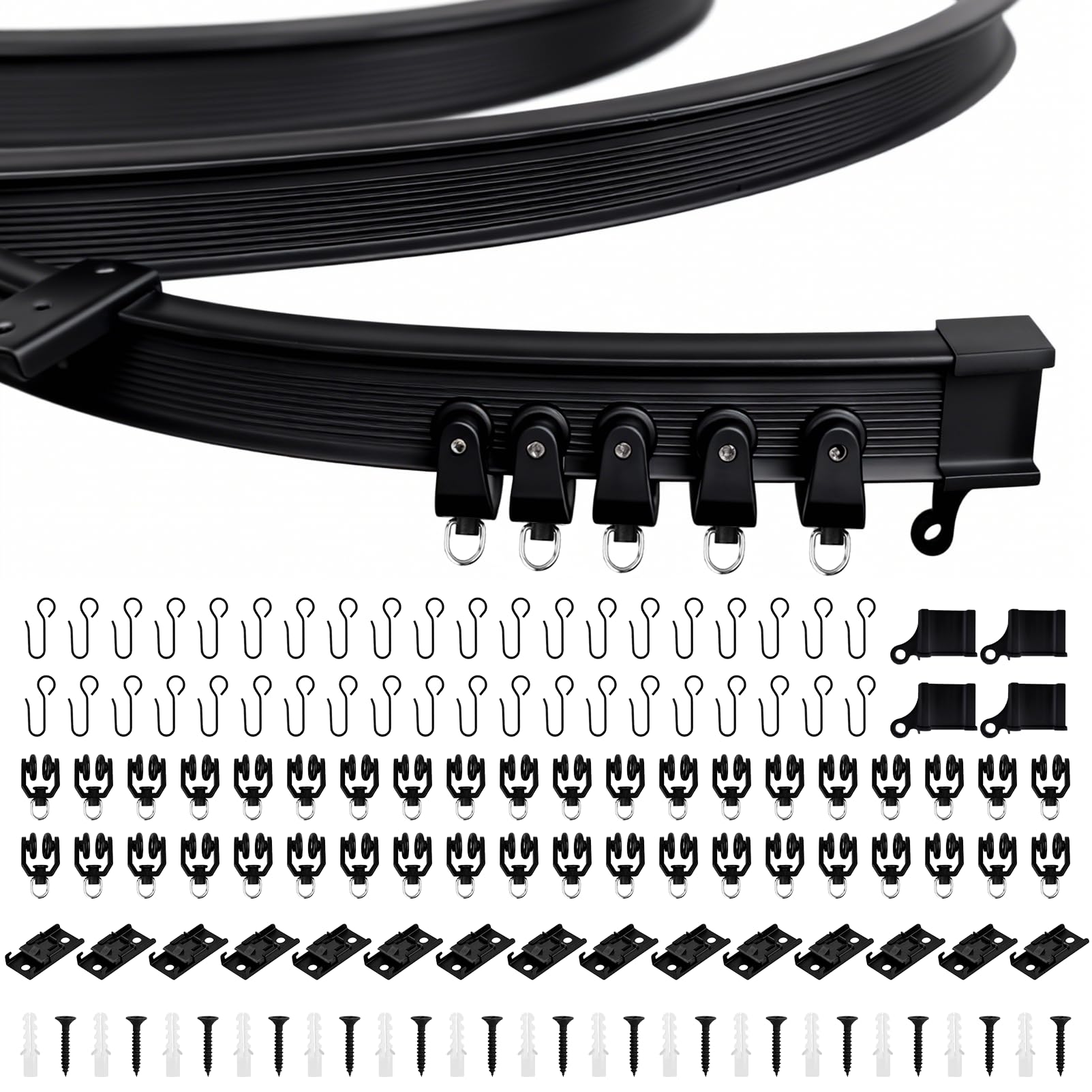 Binario flessibile per tenda da soffitto, 5 m, con ruote silenziose, ideale per finestre della doccia, divisori per camper, privacy e decorazione per la casa, colore nero