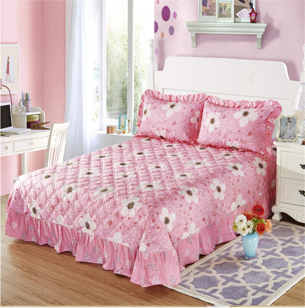 Couvre-lit en coton matelassé chic avec jupe de lit en dentelle raffinée 250x250cm