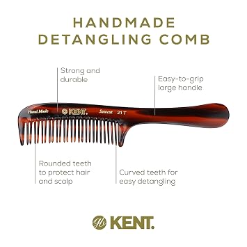 Kent 21T Tortoiseshell Large Detangling Comb, Wide Teeth for Thick Curly Wavy Hair. Long Hair Detangler Comb For Wet and Dry. Handmade of Quality Cellulose, Saw-Cut Hand Polished, Made in England