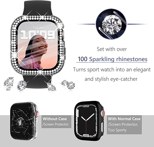Miniatura 2 de WINGLE Paquete de 10 fundas protectoras de pantalla para Apple Watch de 1.614 pulgadas Series 9, 8, 7 con vidrio templado, cubierta facial con