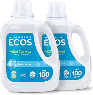 ECOS Hypoallergenic Laundry Detergent Liquid, 200 Loads Plant-Powered Free & Clear, Dermatologist Tested EPA Certified Pack of 2
