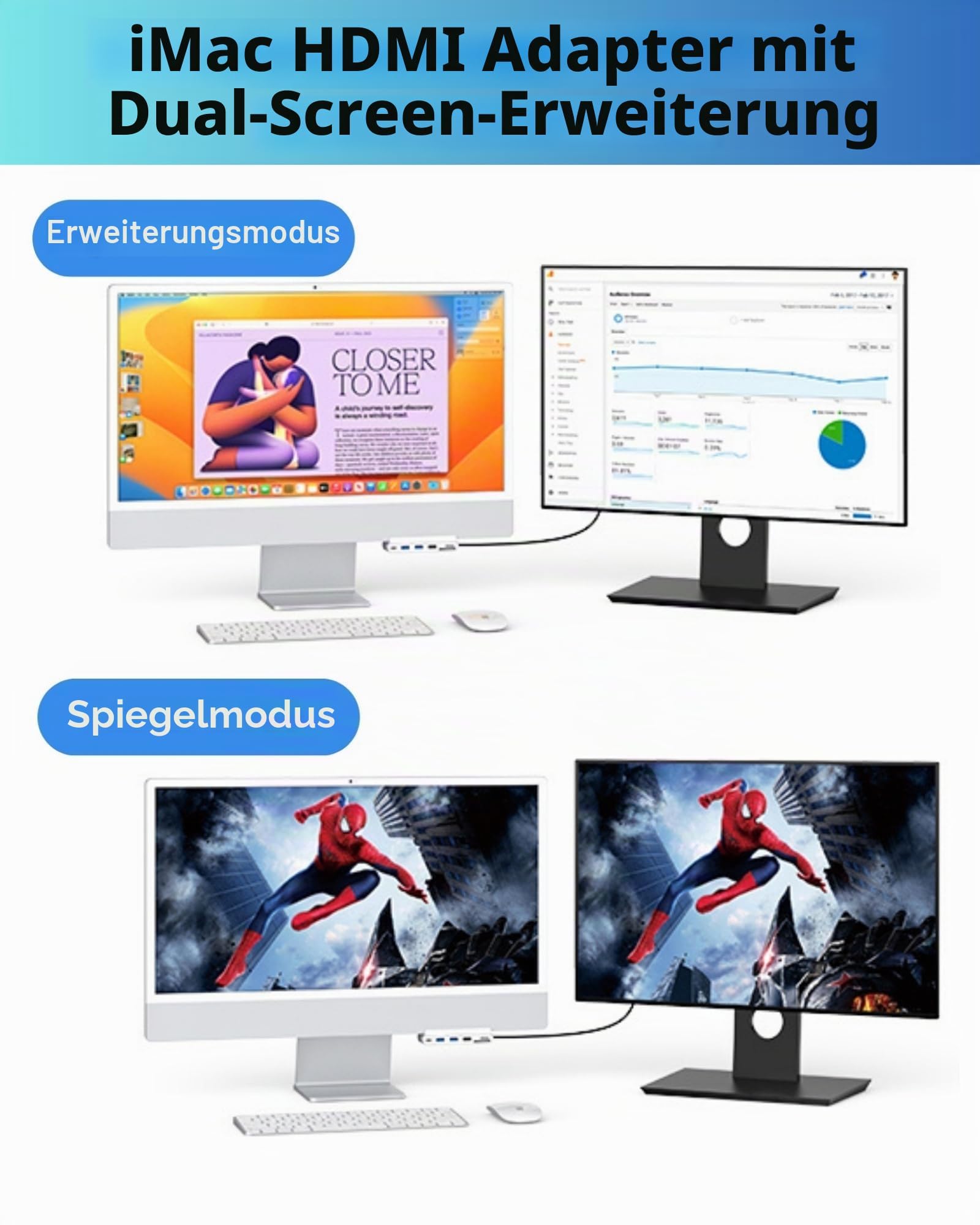 Hub USB iMac do 24" (M1/M3), wieloportowy adapter z HDMI 4K, typ C 10 Gb/s, czytnik kart SD/TF, stacja dokująca 2021 24" (M1)/2023 24" (M3) | Akcesoria