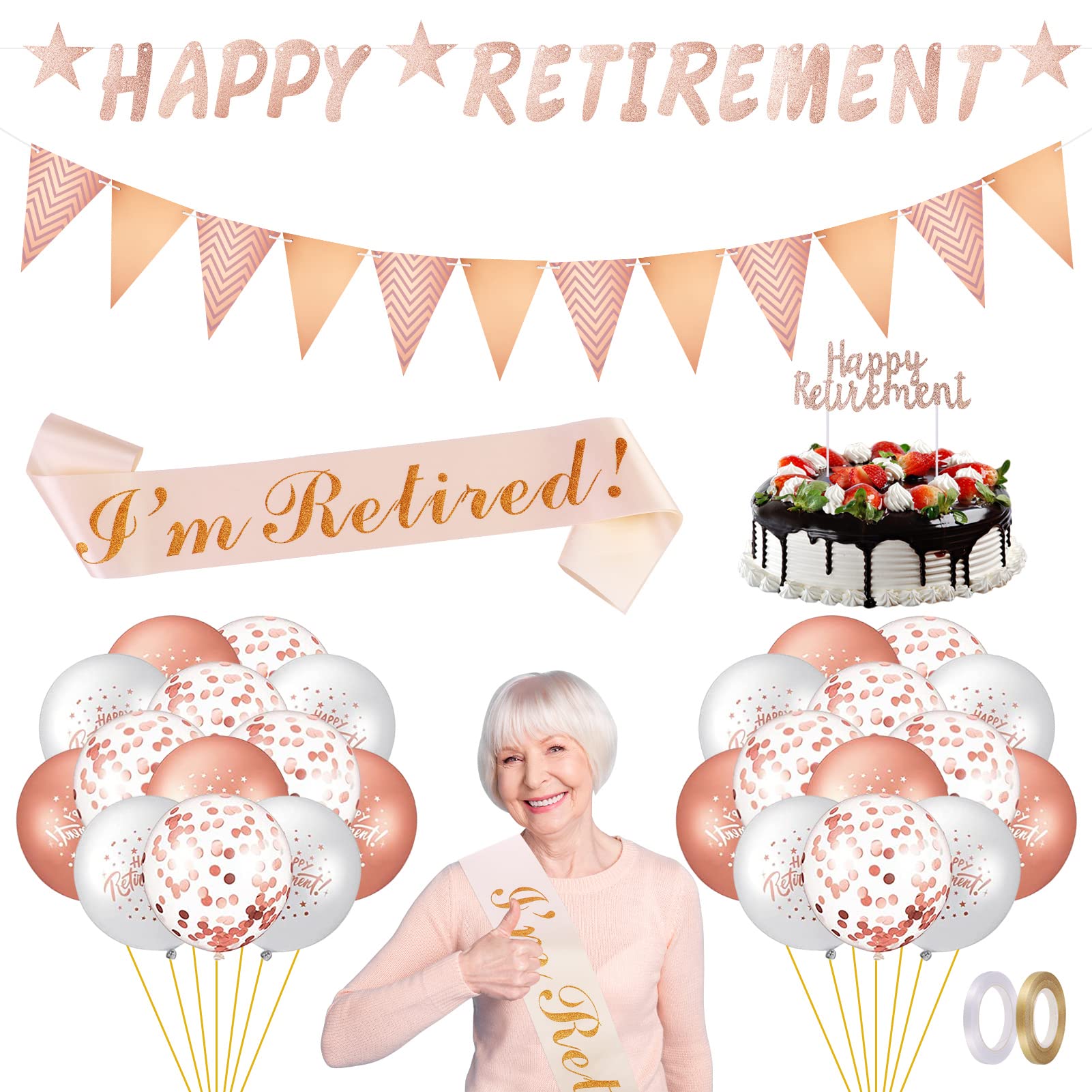 Buy Dacitiery 21 Pcs Retirement Party Decorations Kit, Rose Gold