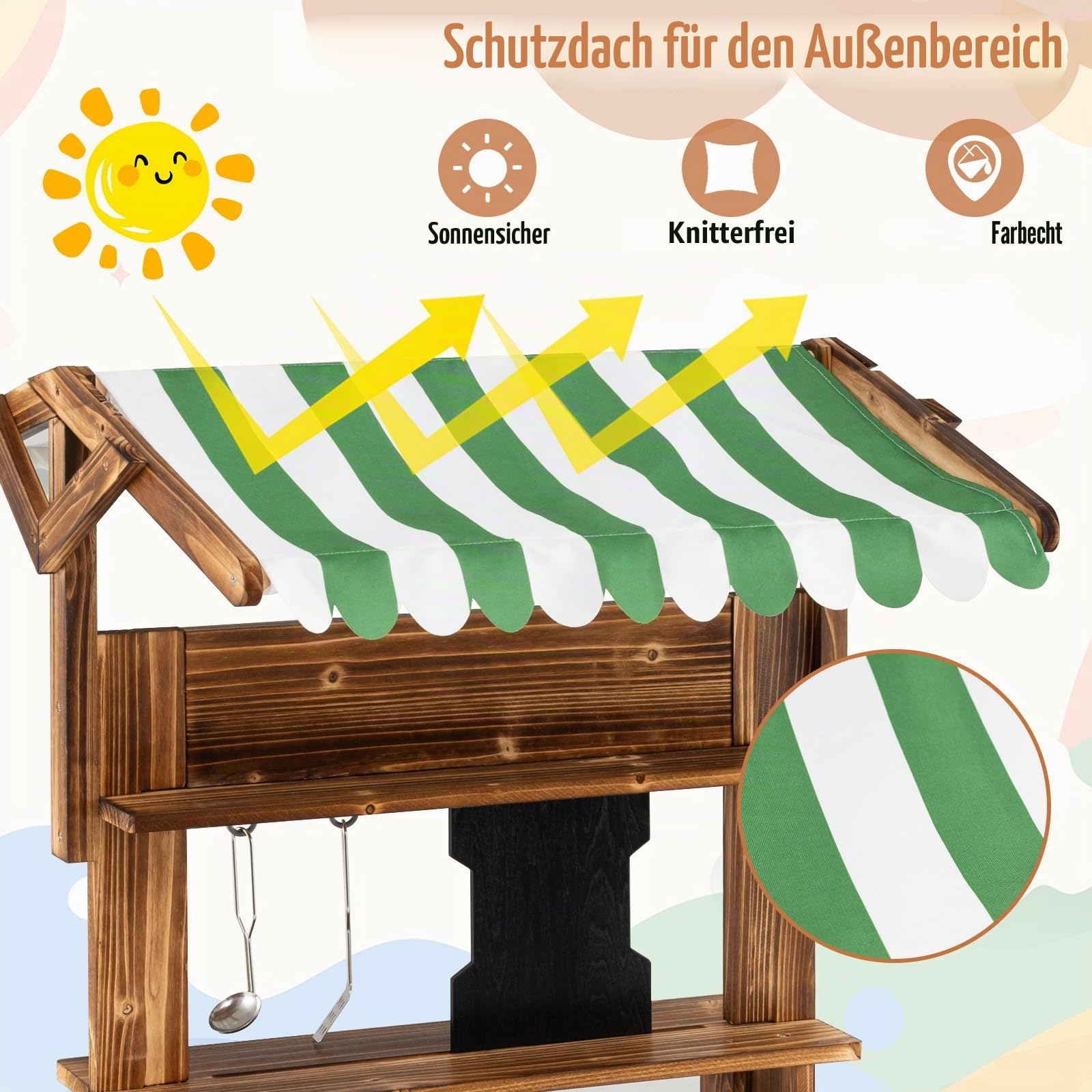 DREAMADE Matschküche Kinder Outdoor, Kinderküche mit Dach, Wasserhahn, Spüle, Tafel & Kindergrill, Doppelseitige Spielküche aus Tannenholz, Outdoor Küche für Jungen & Mädchen ab 3 Jahren